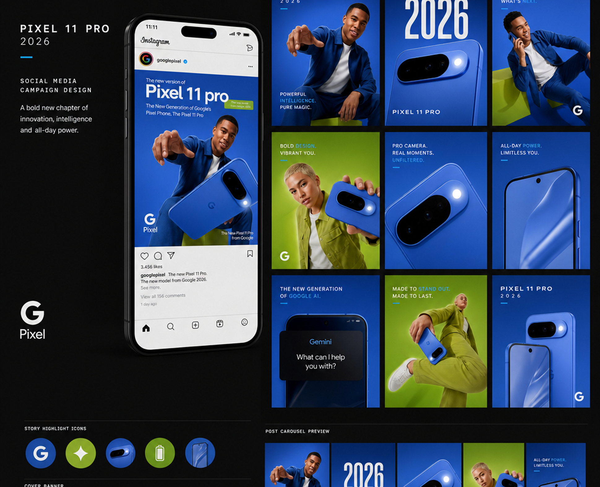 Diseño de arte publicitaria para Google Pixel — Campaña Facebook e Instagram